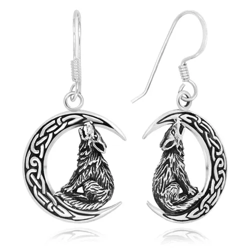 crescent moon wolf earring